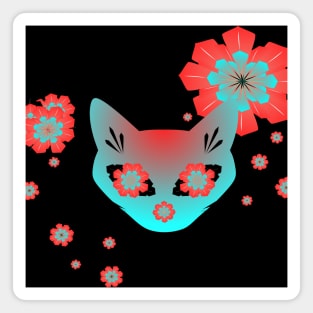 Colorful Abstract Flowers & Cat Magnet